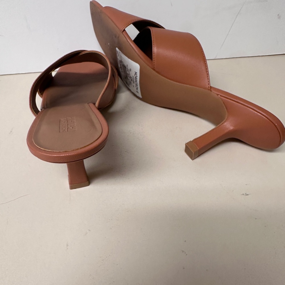 Cross-Strap Square Toe Heeled Sandals in Cognac - Picture 5 of 5